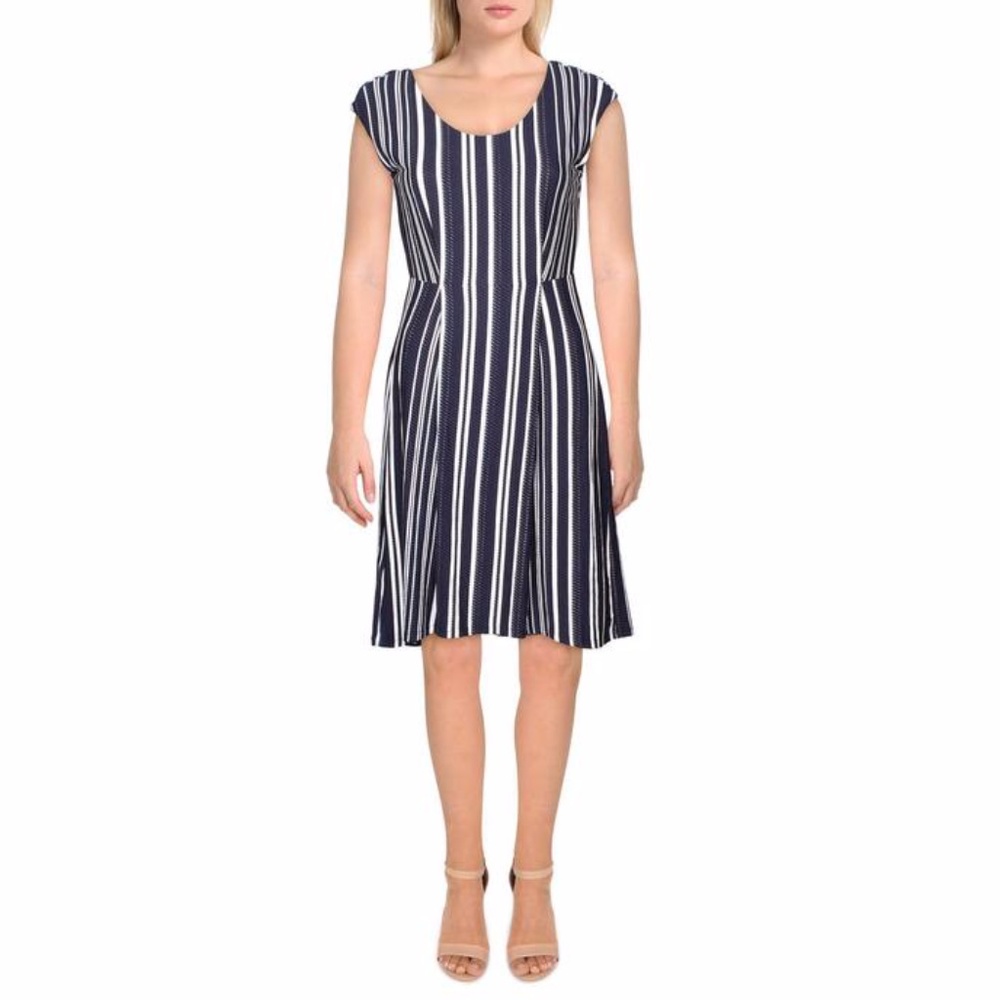 TOMMY BAHAMA STRIPED SCOOP NECK COCKTAIL DRESS - Picture 1 of 9